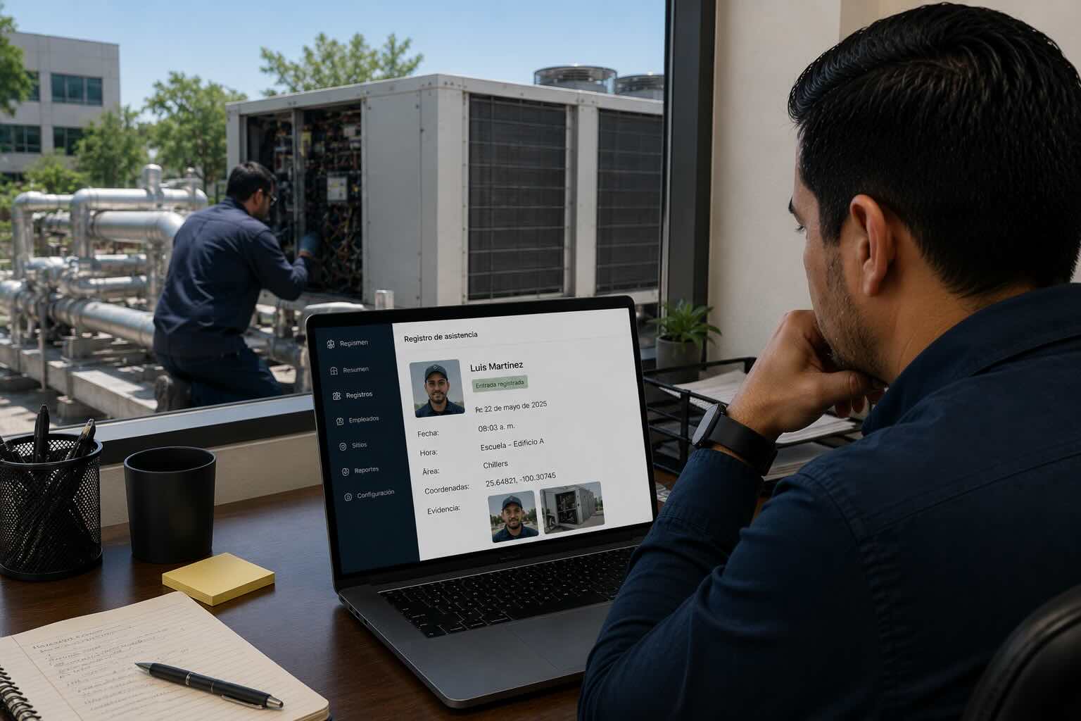 Administración consultando reportes de asistencia de empleados
