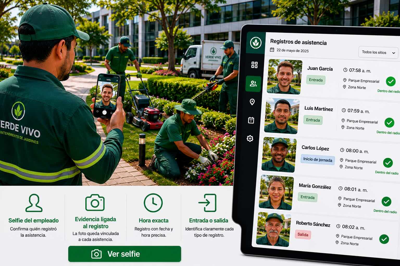 Empleado tomando selfie como evidencia de asistencia