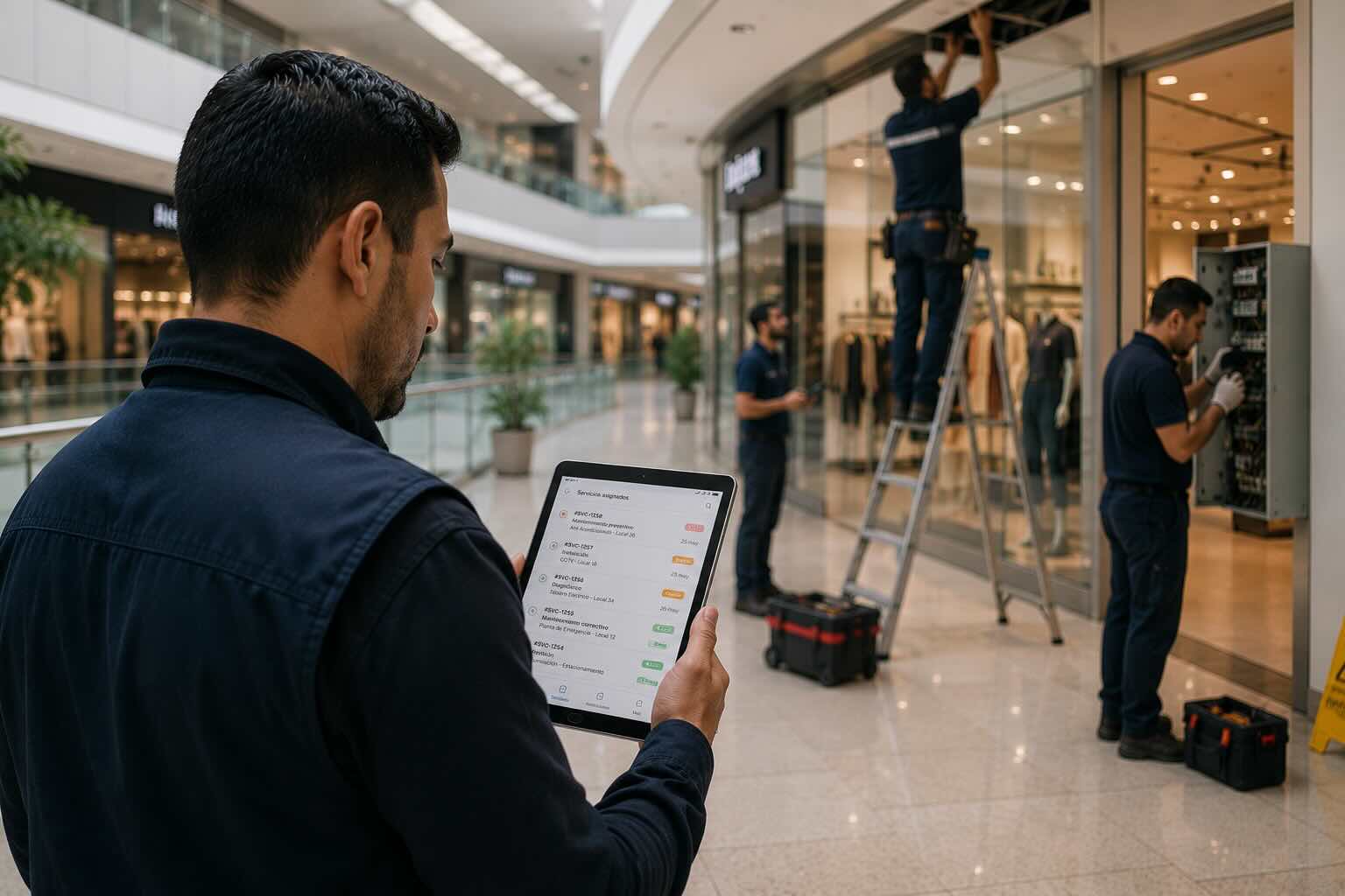 Técnico revisando una orden de servicio en campo