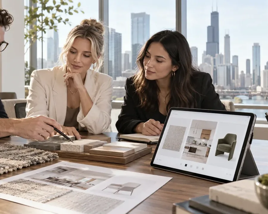 Creative team reviewing a website